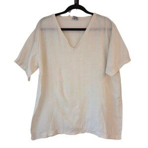 CP Shades 100% Linen Off-White Cream Blouse Top Shirt Lagenlook Size L